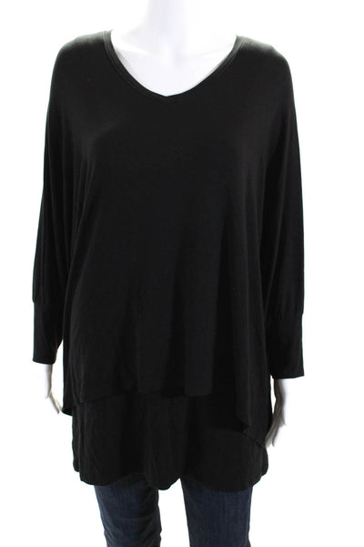 Soft Surroundings Womens Layered 3/4 Sleeve Jersey Tunic Blouse Black Size Large