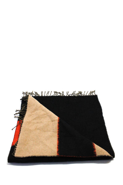 Eileen Fisher Womens Color Block Fringe Fleece Muffler Scarf Black Brown