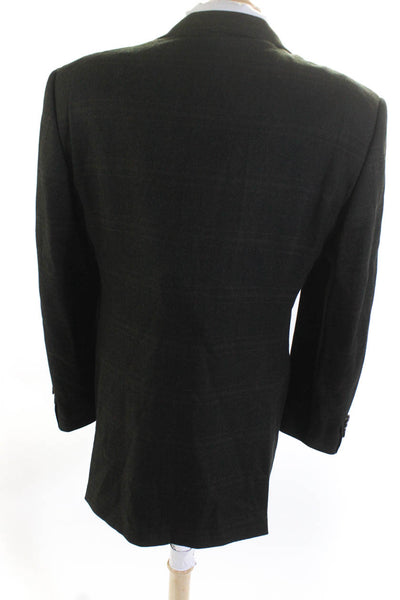Ermenegildo Zegna Mens Wool Plaid Print Three Button Blazer Jacket Green Size 52