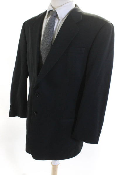Mani Mens Wool Textured Notched Lapel Two Button Blazer Jacket Black Size 44 R