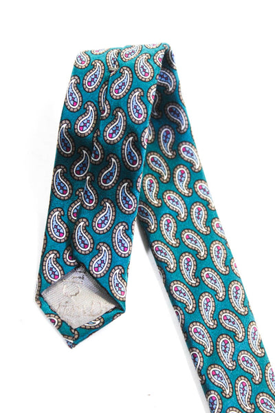 Christian Dior Mens Silk Charmeuse Paisley Print Classic Neck Tie Blue Size OS