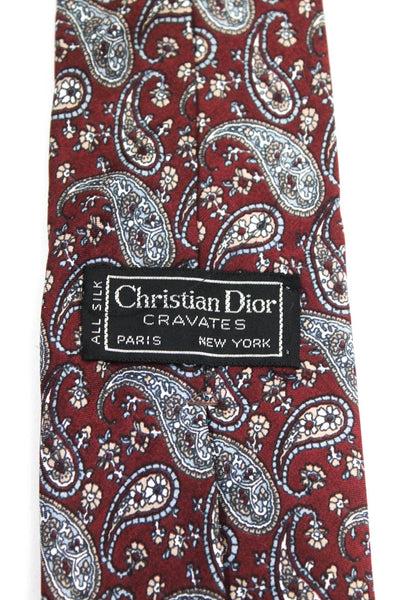 Christian Dior Mens Silk Paisley Print Skinny Width Neck Tie Burgundy Red Size U