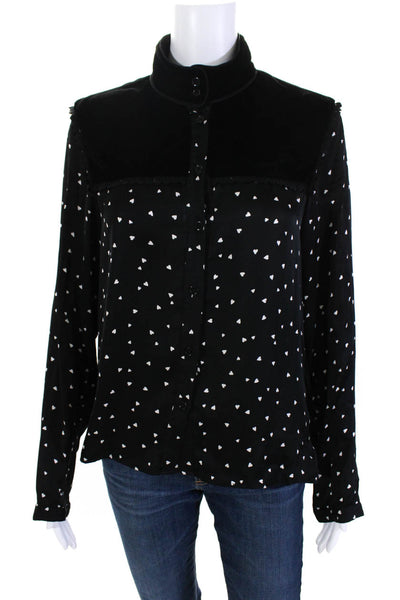 The Kooples Womens Heart Print Long Sleeve Button Up Blouse Top Black Size 3