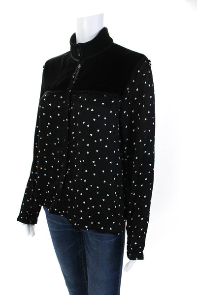 The Kooples Womens Heart Print Long Sleeve Button Up Blouse Top Black Size 3