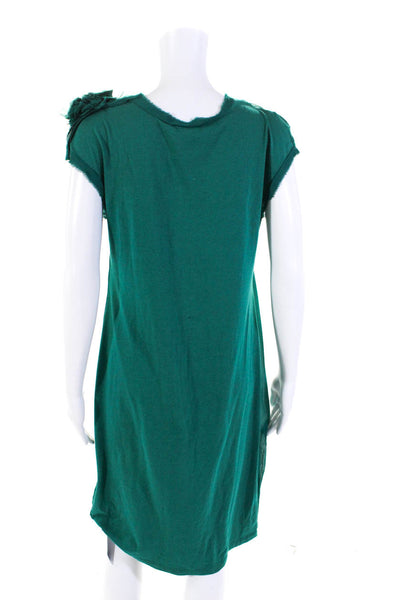 Lanvin Womens Floral Applique Sleeveless Shirt Dress Green Cotton Size Medium