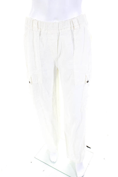 Transit Par Such Womens Linen High Rise Straight Leg Trousers White Size 3