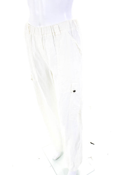 Transit Par Such Womens Linen High Rise Straight Leg Trousers White Size 3