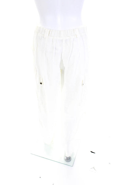 Transit Par Such Womens Linen High Rise Straight Leg Trousers White Size 3