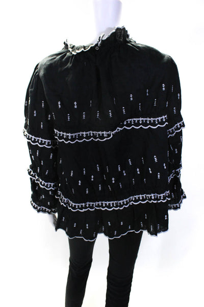 Isabel Marant Etoile Womens Embroidered Tiered Long Sleeve Blouse Black Size 38