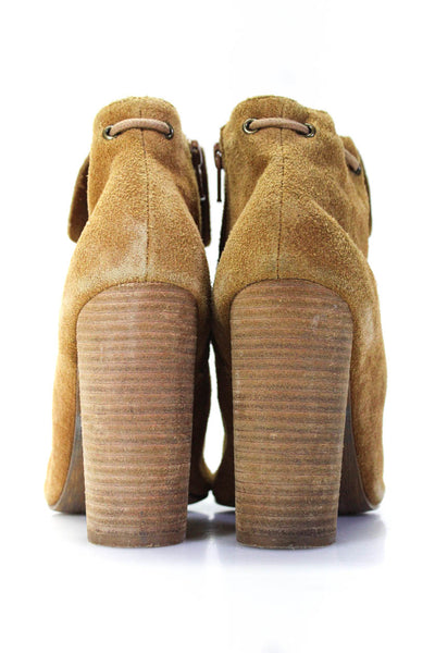 House of Harlow 1960 Women's Block Heel Peep Toe Ankle Boots Tan Size 7.5