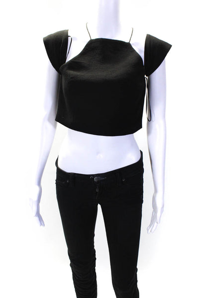 C/MEO Collective Womens Short Sleeve Zip Up Halter Blouse Top Black Size M
