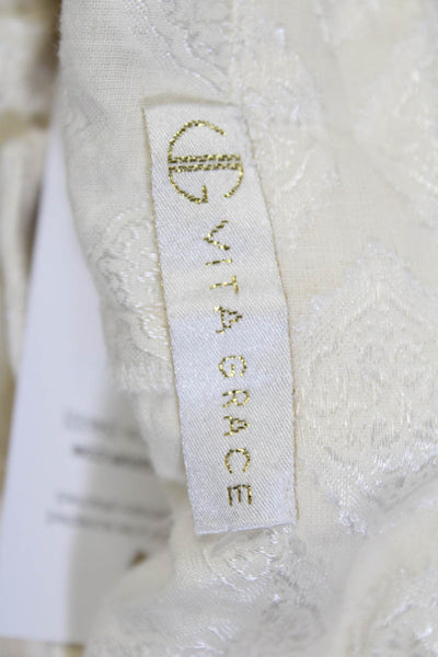 Vita Grace Womens Cotton Blend Abstract Print Long Sleeve Dress Beige Size L