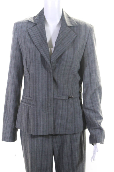 Bianca Womens Striped Buckled Snapped Buttoned Blazer Pants Set Gray Size EUR36