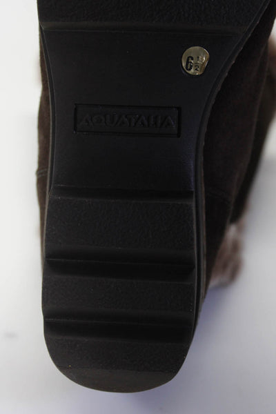 Aquatalia Womens Suede Scrunch Back Cuban Heel Mid-Calf Boots Brown Size 8US 38E