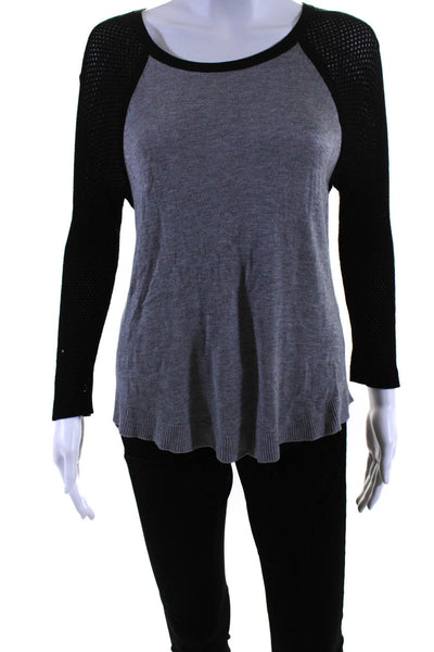 Rag & Bone Jean Womens Thin-Knit Colorblock Long Sleeve Top Gray Black Size S