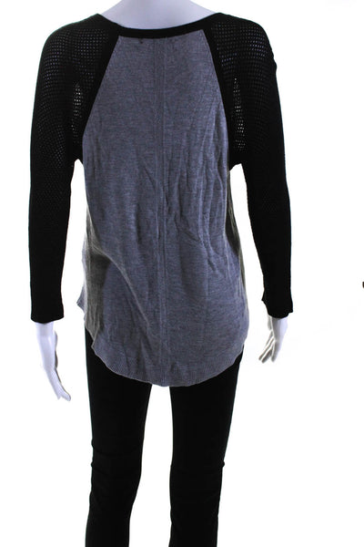 Rag & Bone Jean Womens Thin-Knit Colorblock Long Sleeve Top Gray Black Size S