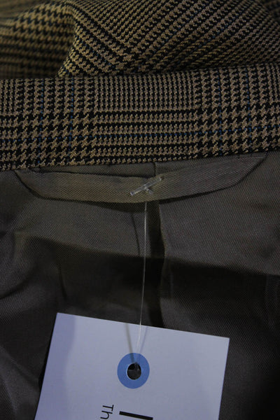 Hickey Freeman Mens Brown Silk Wool Glen Plaid Two Button Blazer Jacket Size 46R