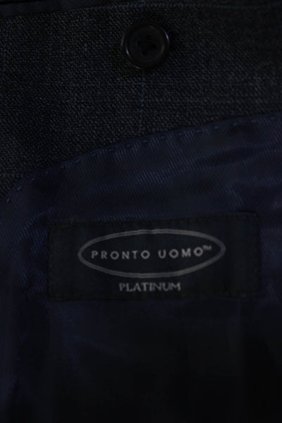 Pronto Uomo Mens Navy Wool Glen Plaid Two Button Long Sleeve Blazer Size 38R