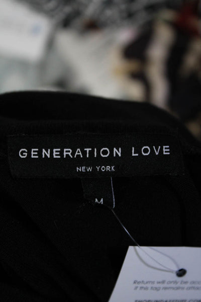 Generation Love Womens Stretch Cut Out Asymmetrical Blouse Top Black Size M