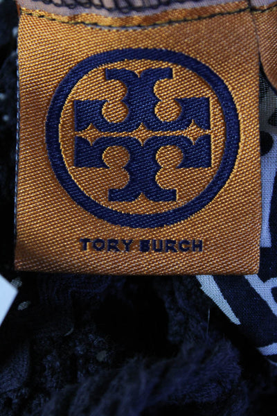 Tory Burch Womens Cotton Geometric Print Long Sleeve Blouse Tio Navy Size 6