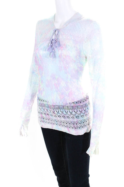 Zadig & Voltaire Womens Cotton Tie Dye Open Knit V-Neck Top Multicolor Size M