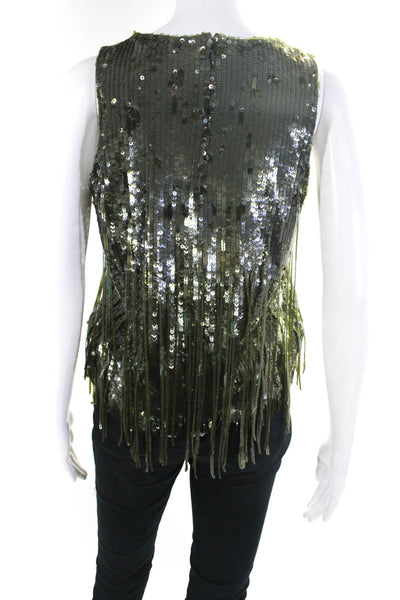 J Crew Womens Embroidered Sequin Frayed Sleeveless Pullover Blouse Green Size XS