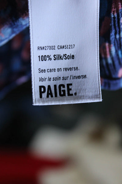 Paige Women's Sleeveless Tie Neck Floral Print Silk Blouse Multicolor Size L