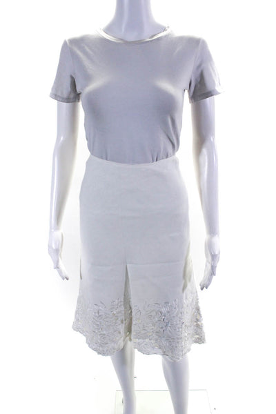 Lafayette 148 New York Women's Embroidered Linen Knee Length Skirt White Size 8