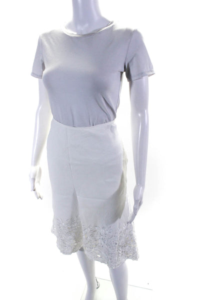 Lafayette 148 New York Women's Embroidered Linen Knee Length Skirt White Size 8