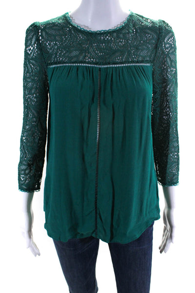 Moulinette Soeurs Anthropologie Women's 3/4 Sleeve Lace Top Green Size 4