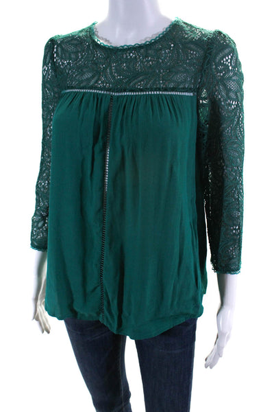 Moulinette Soeurs Anthropologie Women's 3/4 Sleeve Lace Top Green Size 4