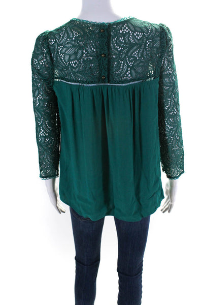 Moulinette Soeurs Anthropologie Women's 3/4 Sleeve Lace Top Green Size 4