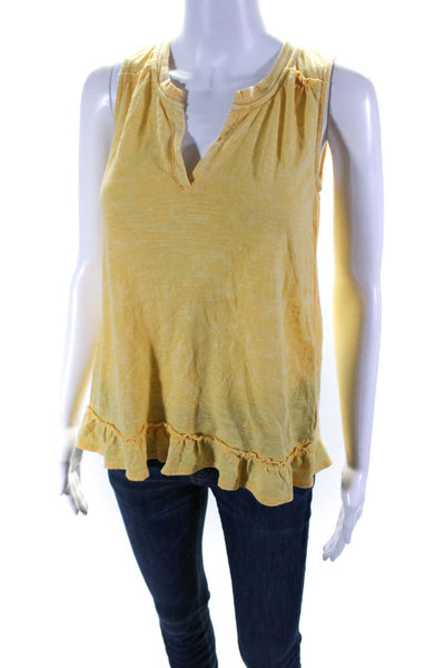 Maeve Anthropologie Women's Sleeveless V Neck Ruffle Top Yellow Size XS