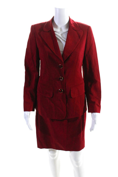 Escada Womens Rounded Lapel Knee Length Pencil Skirt Suit Red Wool Size EU 36