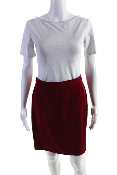 Escada Womens Rounded Lapel Knee Length Pencil Skirt Suit Red Wool Size EU 36