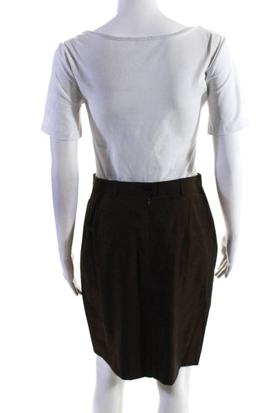 Escada Womens Notched Collar Knee Length Pencil Skirt Suit Brown Size EU 36