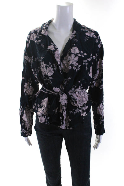 Marissa Webb Collective Womens Navy Floral Wrap Top Size 8 14679056