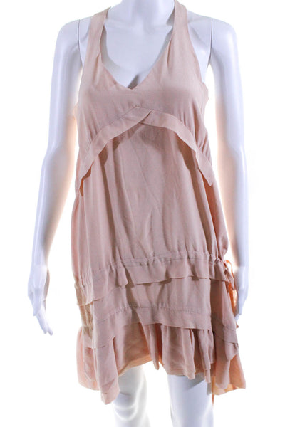 IRO Womens Silk V Neck Tiered Sleeveless Dastaly Dress Pink Size EUR 38