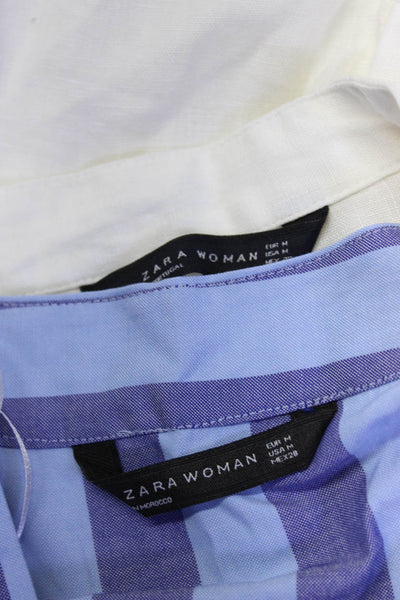 Zara Woman Womens Button Down Shirt Dress White Blue Size Medium Lot 2