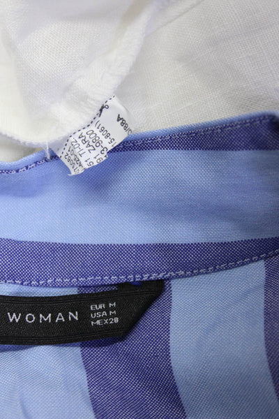 Zara Woman Womens Button Down Shirt Dress White Blue Size Medium Lot 2