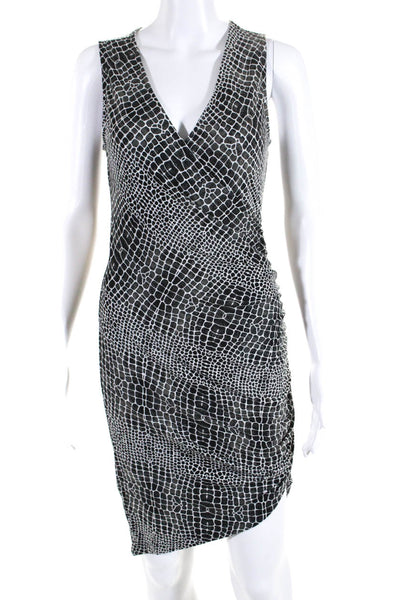 Tart Womens Sleeveless V Neck Crocodile Printed Sheath Dress Gray Size Small