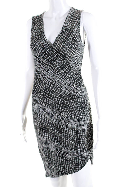 Tart Womens Sleeveless V Neck Crocodile Printed Sheath Dress Gray Size Small