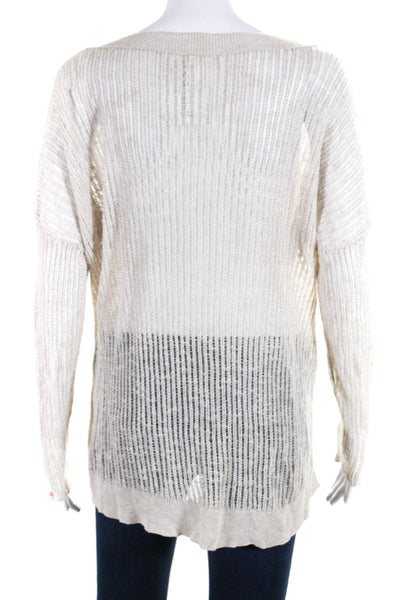 Eileen Fisher Womens Long Sleeve Open Knit Scoop Neck Sweater Beige Size Small