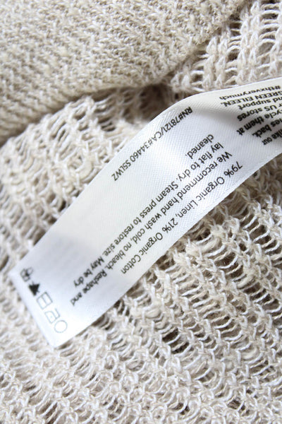 Eileen Fisher Womens Long Sleeve Open Knit Scoop Neck Sweater Beige Size Small