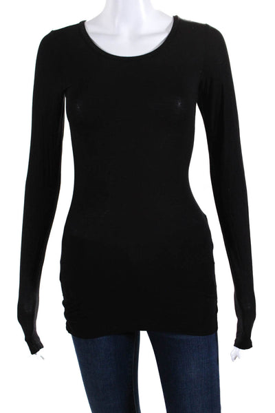 Calypso Saint Barth Womens Long Sleeve Scoop Neck Tee Shirt Black Small