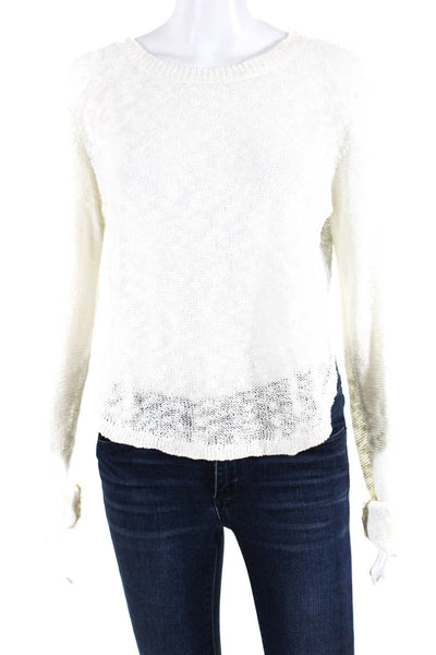 John and Jenn Womens Pullover Scoop Neck Sweater White Gray Cotton Size Medium