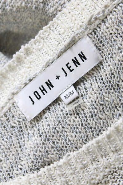 John and Jenn Womens Pullover Scoop Neck Sweater White Gray Cotton Size Medium