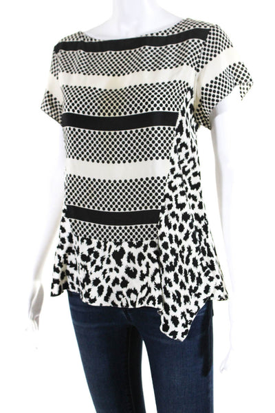 Thakoon Addition Womens Scoop Neck Leopard Dottd Silk Top White Black Size 4