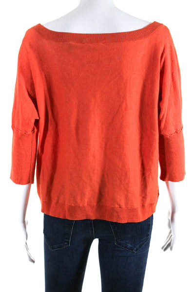 Cullen Womens Half Sleeve Scoop Neck Oversized Knit Shirt Orange Size Small
