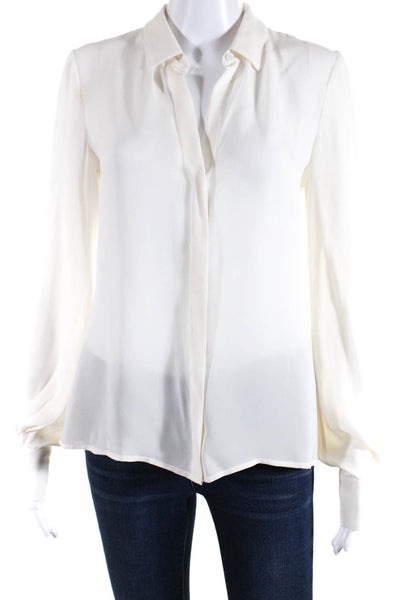 Theory Womens Button Front Long Sleeve Collared Silk Shirt Off White Size Small